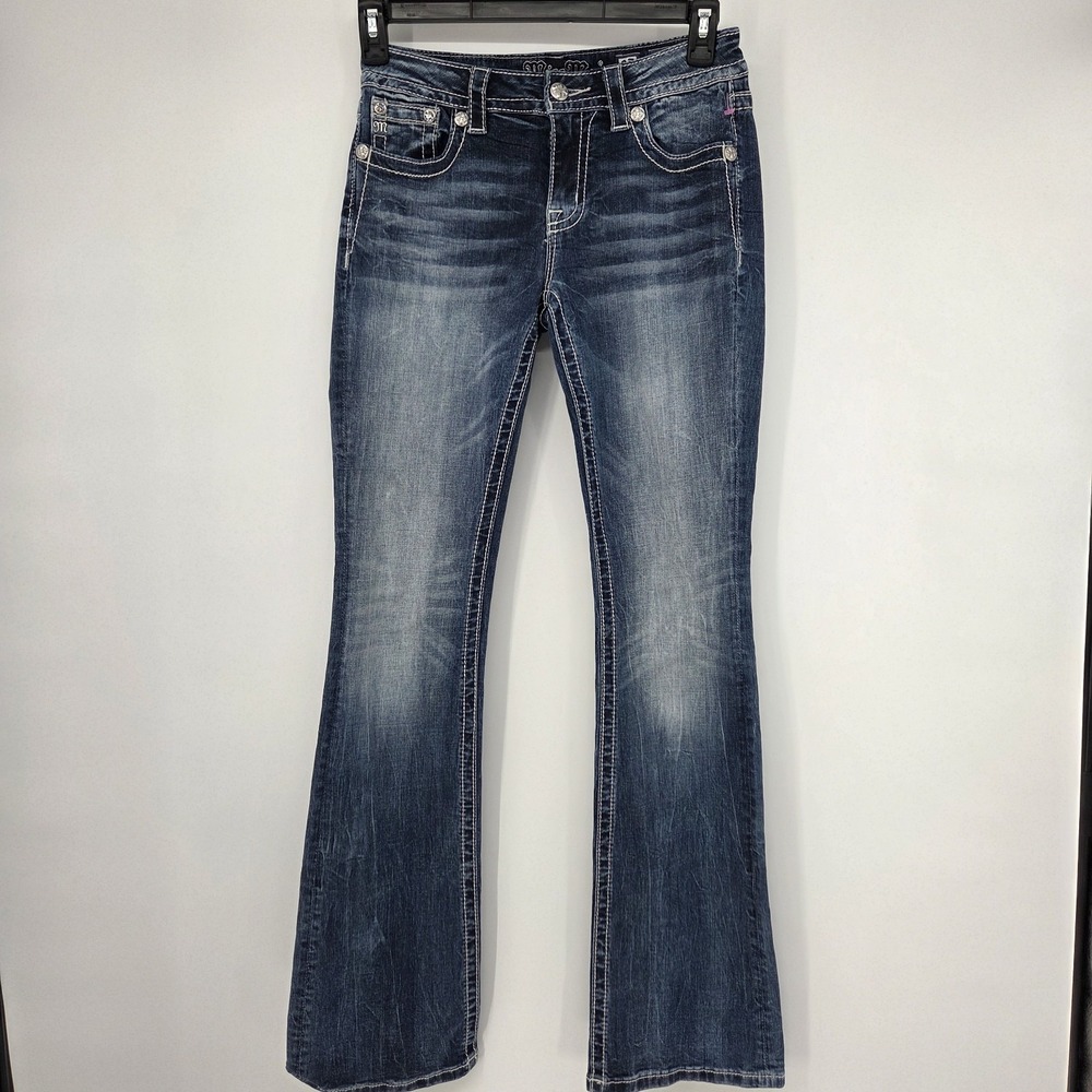 Miss Me Bootcut Embellished Jeans 27 Sequins Crystal Buttons M3028B